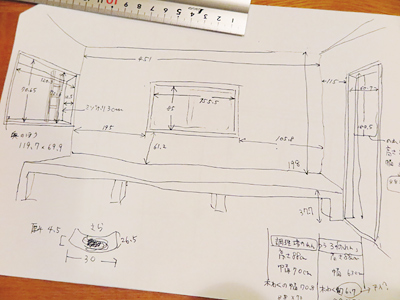 店で走り書きした図面